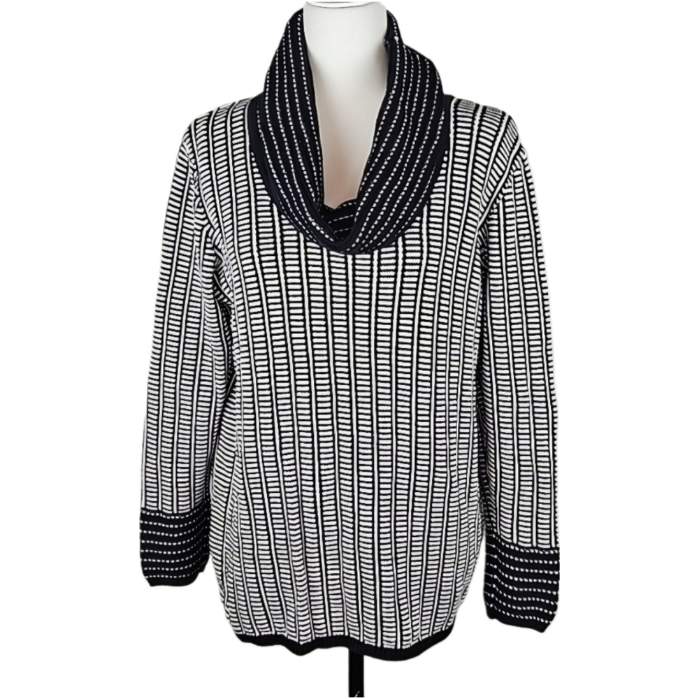 Calvin Klein Cowl Neck Sweater Black & White Knit Tunic Length
